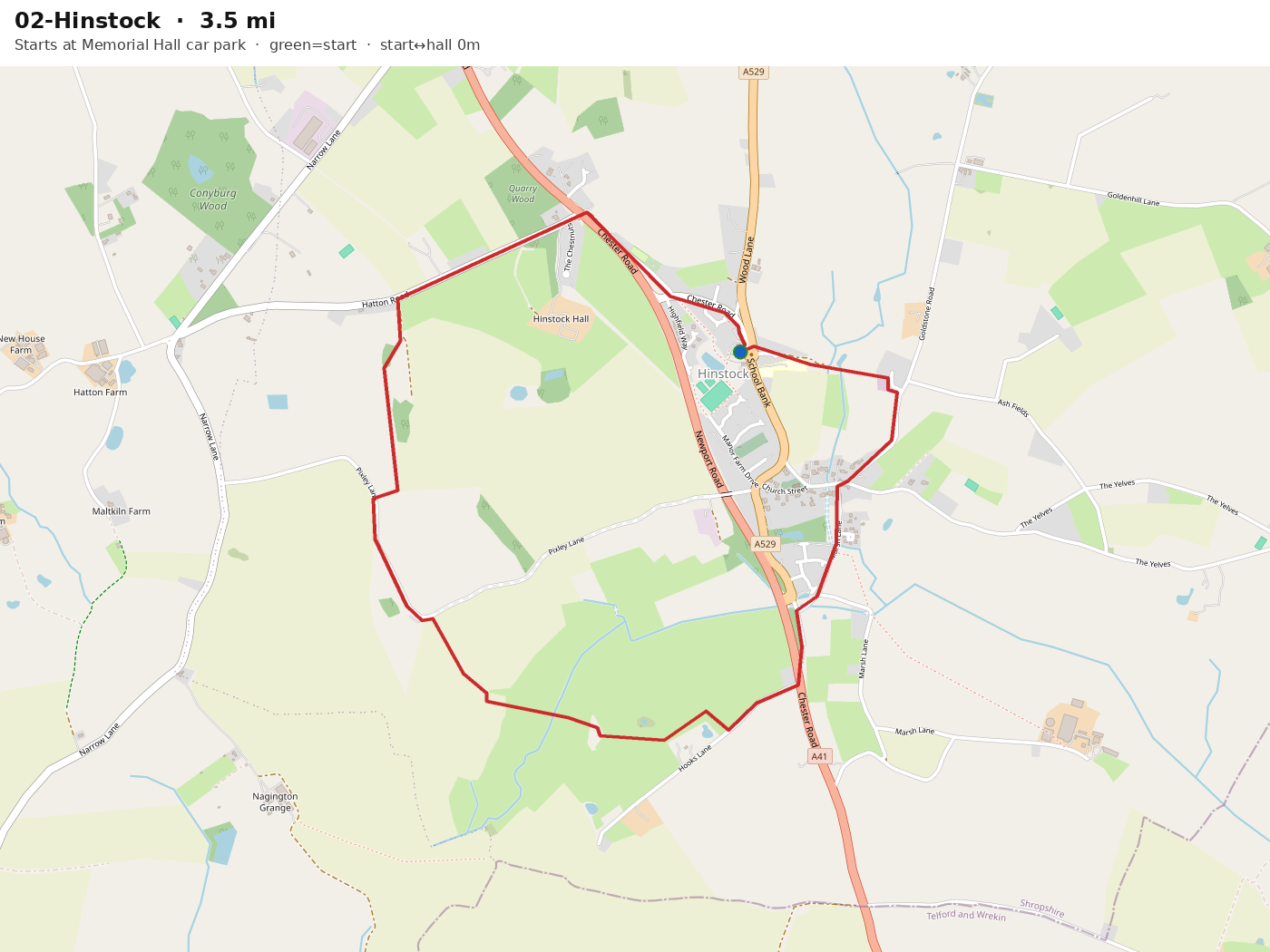 Route map: Hinstock